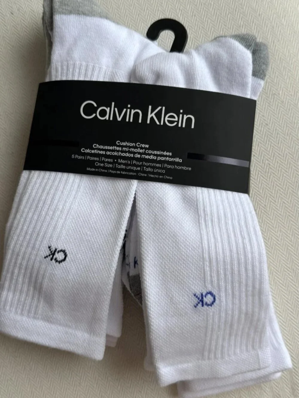 Calvin Klein Men's Cushion Crew Socks 5 Pair Pack White One Size NWT